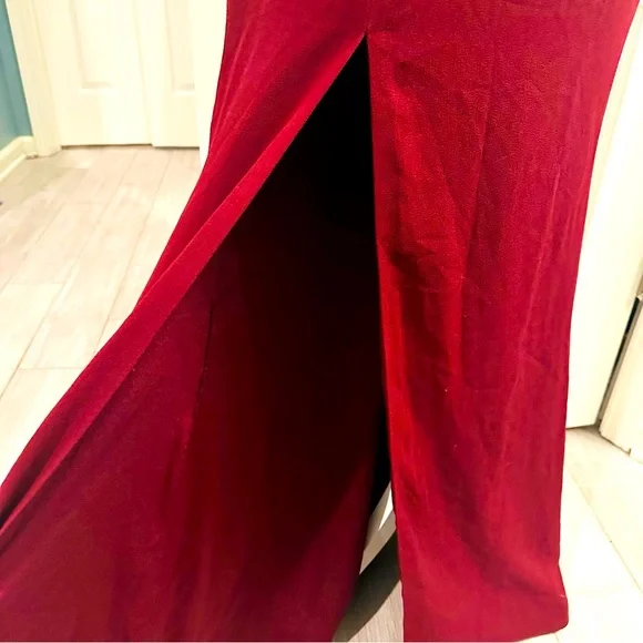 Dress the population XS red Ramona dress lace floral slit $278 - Picture 10 of 11